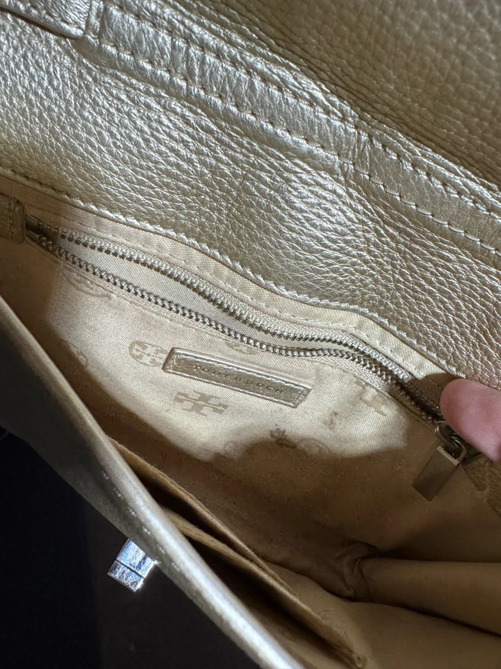 Tory Burch gold clutch bag